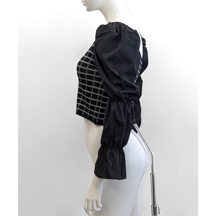 チェック柄クロップドトップス パフスリーブ キャンディスリーブ | Riff | 詳細画像41 