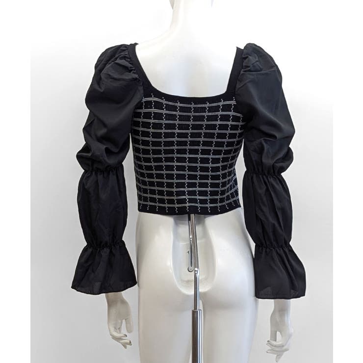 チェック柄クロップドトップス パフスリーブ キャンディスリーブ | Riff | 詳細画像42 