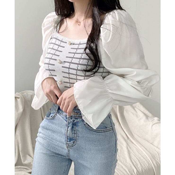 チェック柄クロップドトップス パフスリーブ キャンディスリーブ | Riff | 詳細画像5 