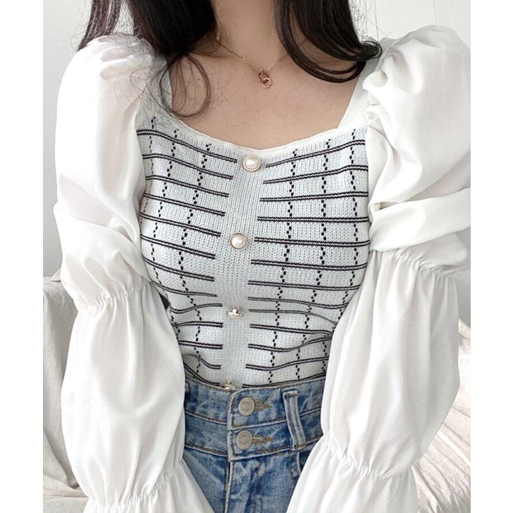 チェック柄クロップドトップス パフスリーブ キャンディスリーブ | Riff | 詳細画像6 