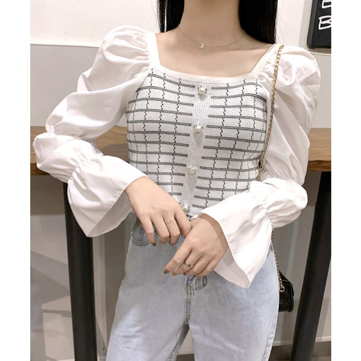 チェック柄クロップドトップス パフスリーブ キャンディスリーブ | Riff | 詳細画像9 