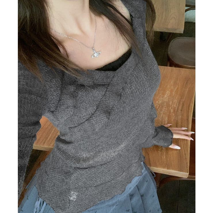 レイヤード風裾アシメフリルトップス シアーニット 重ね着風 | Riff | 詳細画像11 