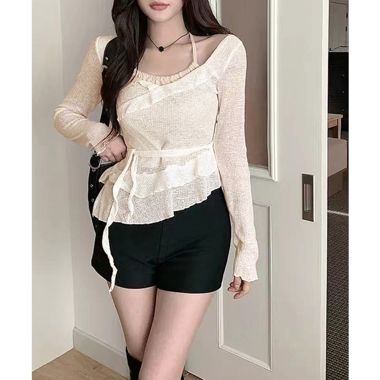 レイヤード風裾アシメフリルトップス シアーニット 重ね着風 | Riff | 詳細画像12 