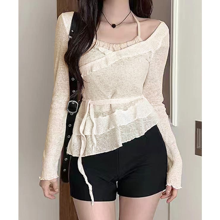 レイヤード風裾アシメフリルトップス シアーニット 重ね着風 | Riff | 詳細画像13 