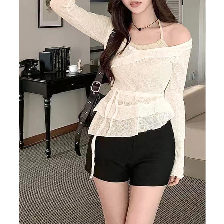 レイヤード風裾アシメフリルトップス シアーニット 重ね着風 | Riff | 詳細画像15 