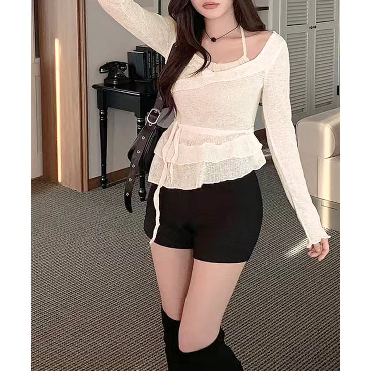 レイヤード風裾アシメフリルトップス シアーニット 重ね着風 | Riff | 詳細画像16 