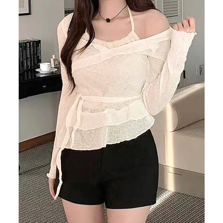 レイヤード風裾アシメフリルトップス シアーニット 重ね着風 | Riff | 詳細画像17 