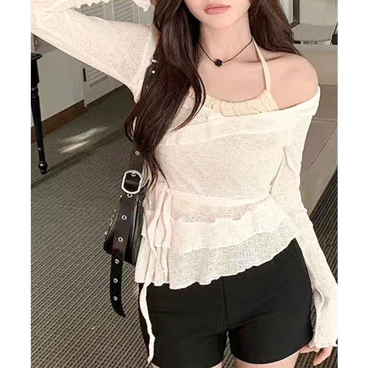 レイヤード風裾アシメフリルトップス シアーニット 重ね着風 | Riff | 詳細画像18 