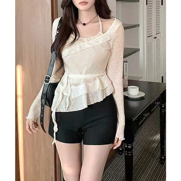 レイヤード風裾アシメフリルトップス シアーニット 重ね着風 | Riff | 詳細画像19 