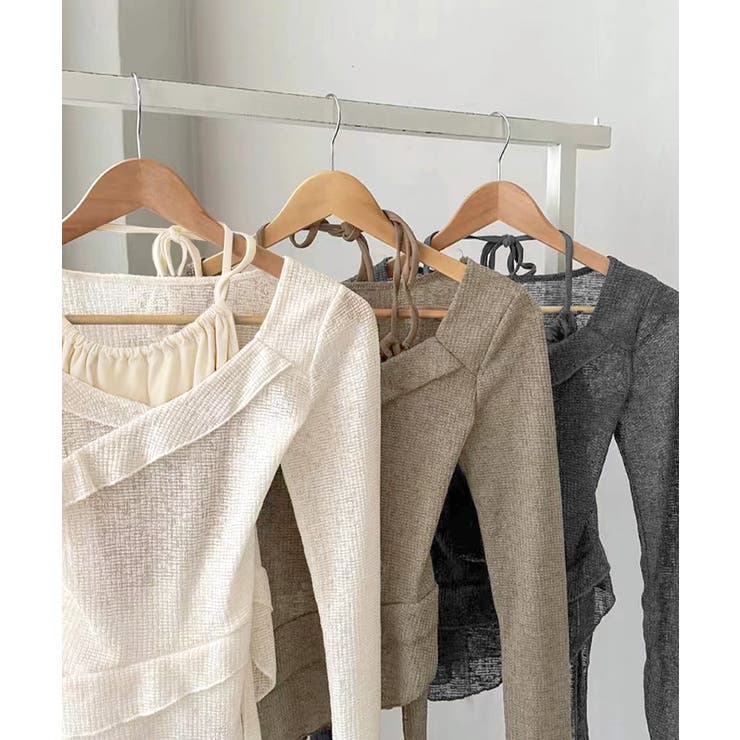 レイヤード風裾アシメフリルトップス シアーニット 重ね着風 | Riff | 詳細画像2 