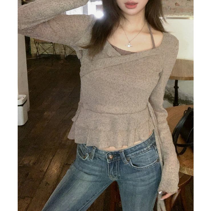 レイヤード風裾アシメフリルトップス シアーニット 重ね着風 | Riff | 詳細画像21 