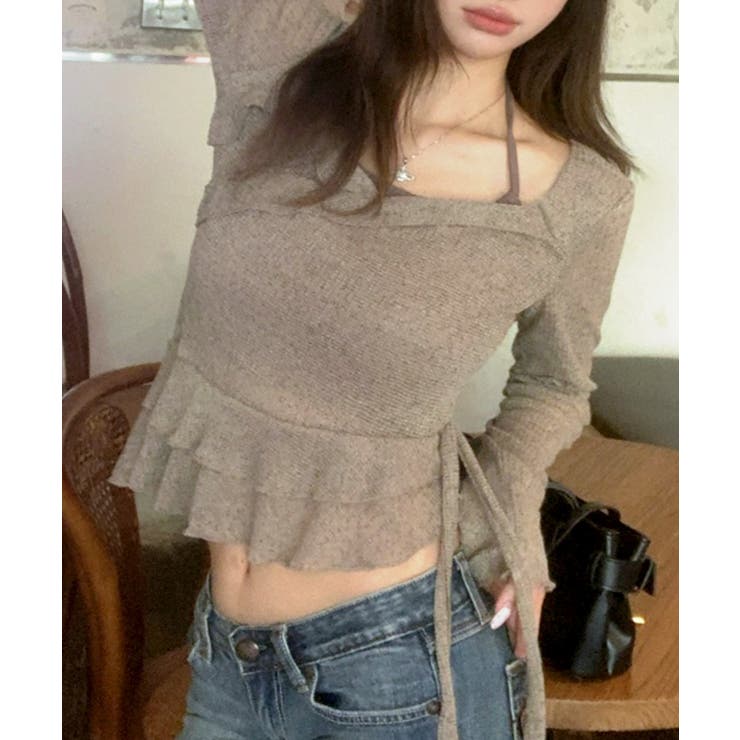 レイヤード風裾アシメフリルトップス シアーニット 重ね着風 | Riff | 詳細画像22 