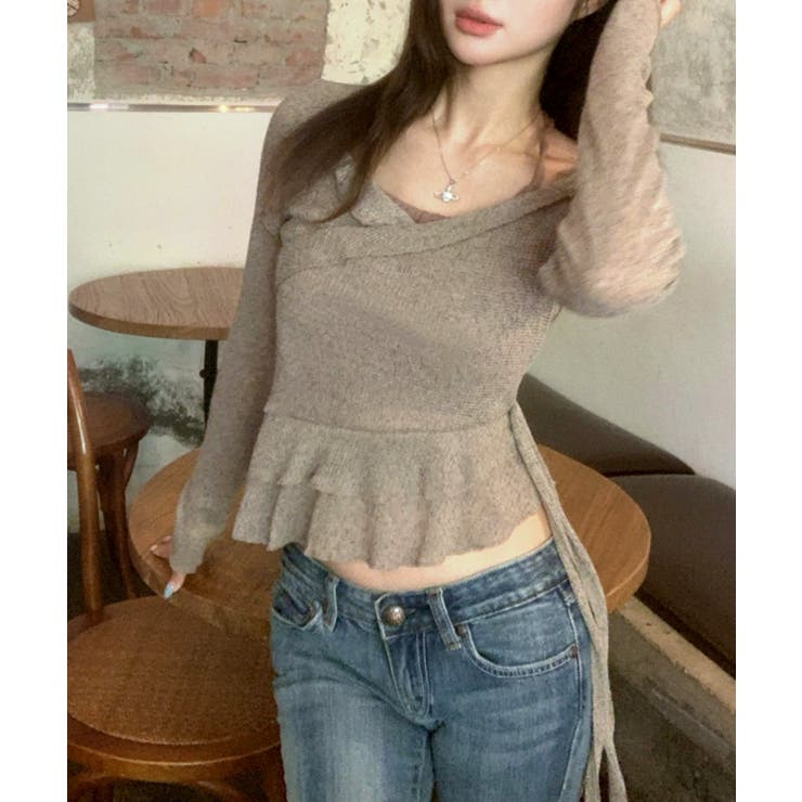 レイヤード風裾アシメフリルトップス シアーニット 重ね着風 | Riff | 詳細画像23 