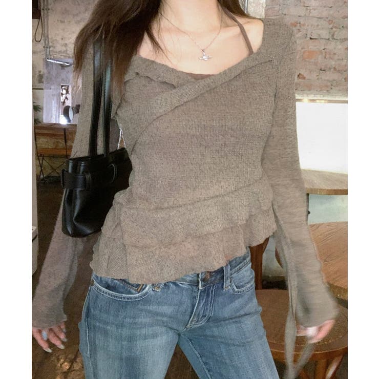 レイヤード風裾アシメフリルトップス シアーニット 重ね着風 | Riff | 詳細画像24 