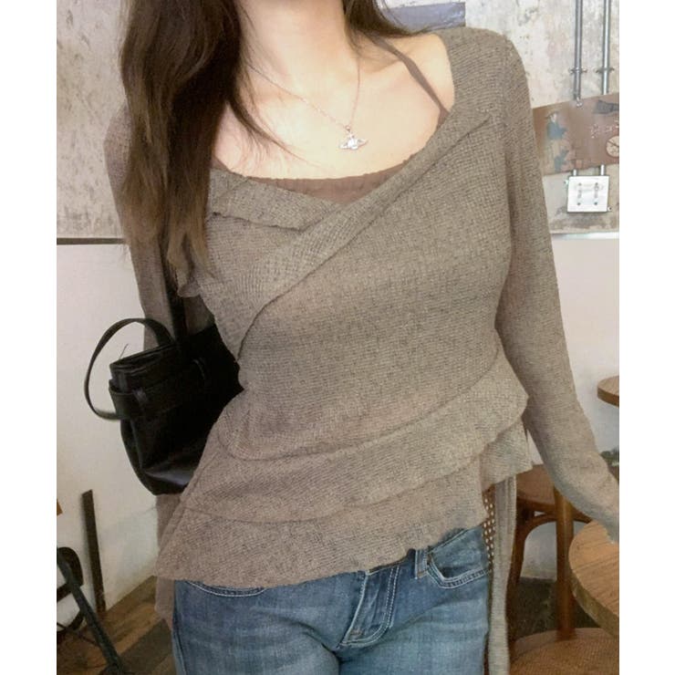 レイヤード風裾アシメフリルトップス シアーニット 重ね着風 | Riff | 詳細画像25 