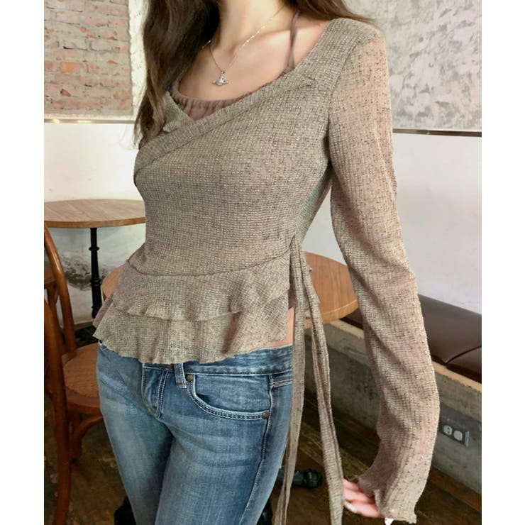 レイヤード風裾アシメフリルトップス シアーニット 重ね着風 | Riff | 詳細画像26 