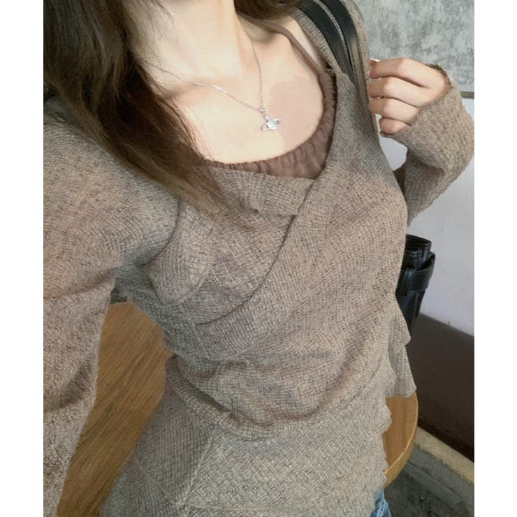 レイヤード風裾アシメフリルトップス シアーニット 重ね着風 | Riff | 詳細画像27 