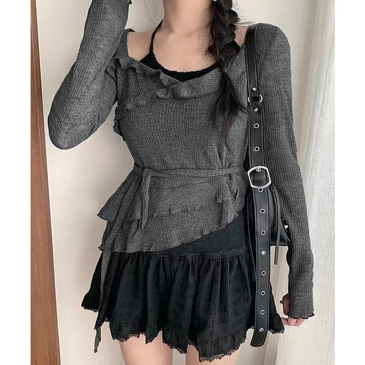 レイヤード風裾アシメフリルトップス シアーニット 重ね着風 | Riff | 詳細画像3 