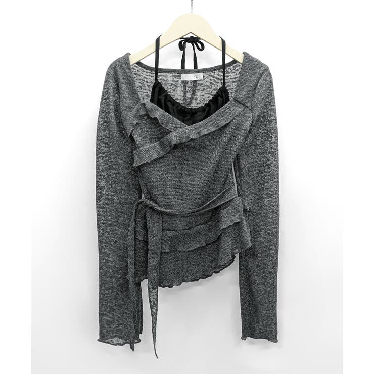 レイヤード風裾アシメフリルトップス シアーニット 重ね着風 | Riff | 詳細画像30 