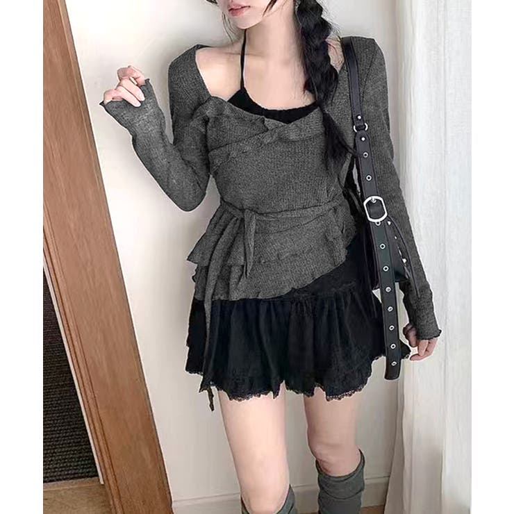 レイヤード風裾アシメフリルトップス シアーニット 重ね着風 | Riff | 詳細画像5 