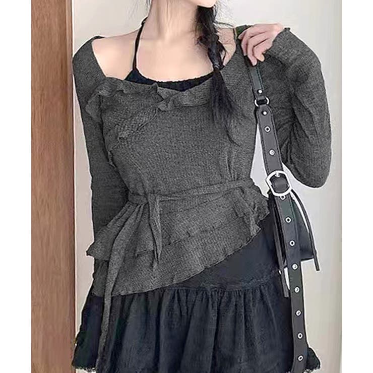 レイヤード風裾アシメフリルトップス シアーニット 重ね着風 | Riff | 詳細画像6 