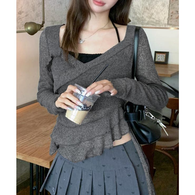 レイヤード風裾アシメフリルトップス シアーニット 重ね着風 | Riff | 詳細画像8 