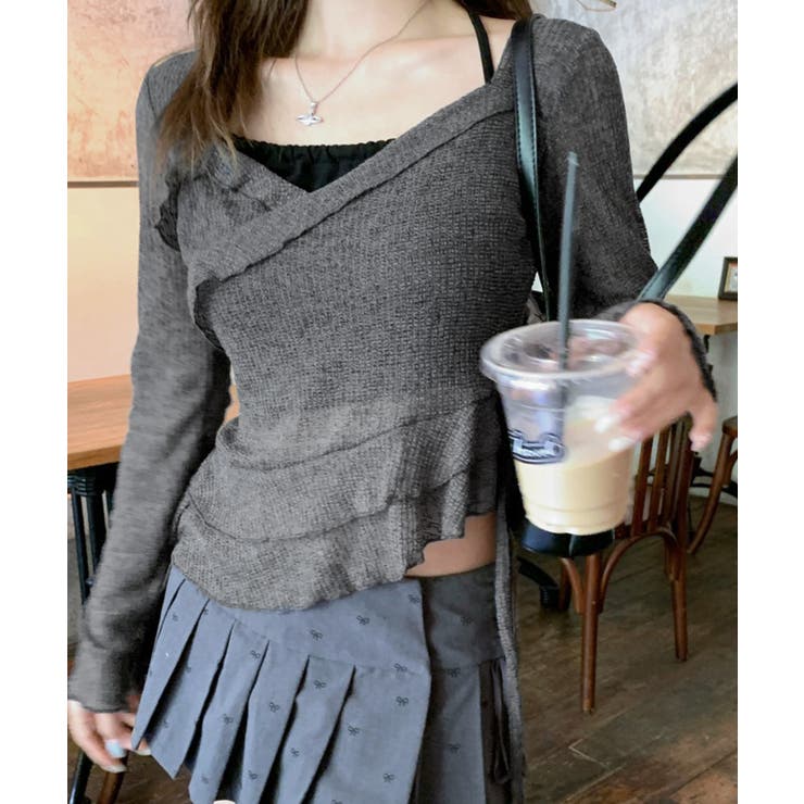 レイヤード風裾アシメフリルトップス シアーニット 重ね着風 | Riff | 詳細画像9 