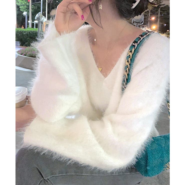 Vネックシャギーニット セーター プルオーバー | Riff | 詳細画像13 