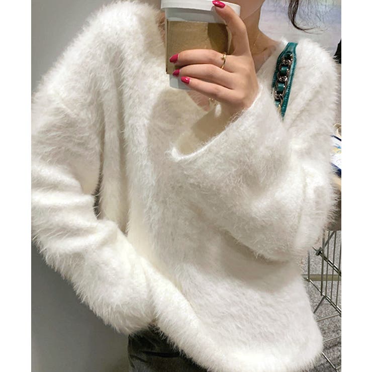 Vネックシャギーニット セーター プルオーバー | Riff | 詳細画像14 