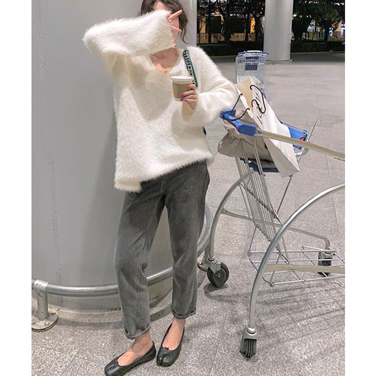 Vネックシャギーニット セーター プルオーバー | Riff | 詳細画像15 