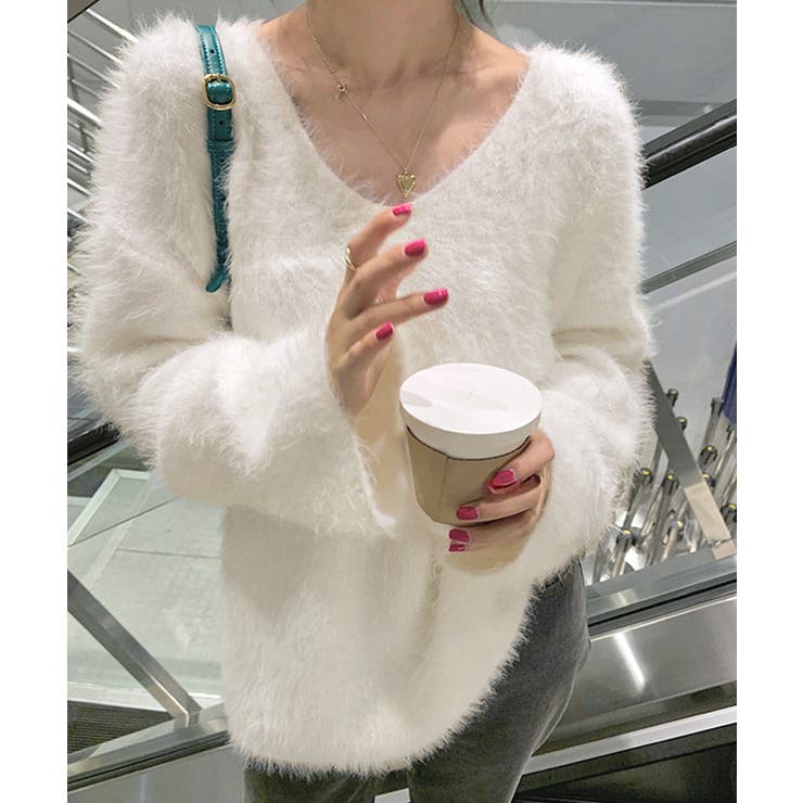 Vネックシャギーニット セーター プルオーバー | Riff | 詳細画像16 