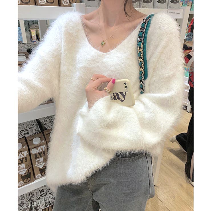 Vネックシャギーニット セーター プルオーバー | Riff | 詳細画像17 