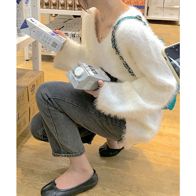 Vネックシャギーニット セーター プルオーバー | Riff | 詳細画像18 