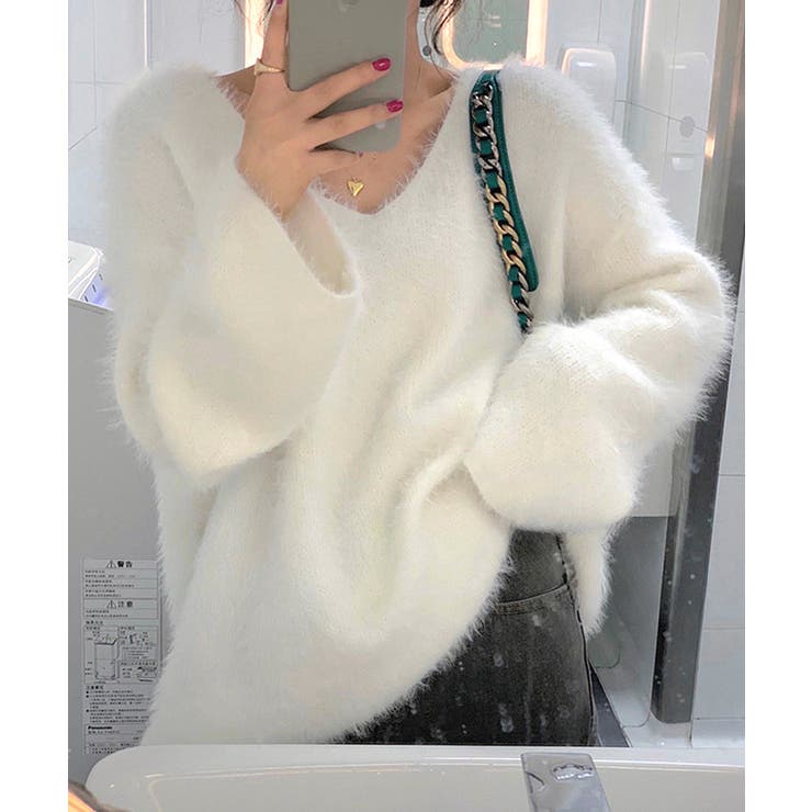 Vネックシャギーニット セーター プルオーバー | Riff | 詳細画像21 