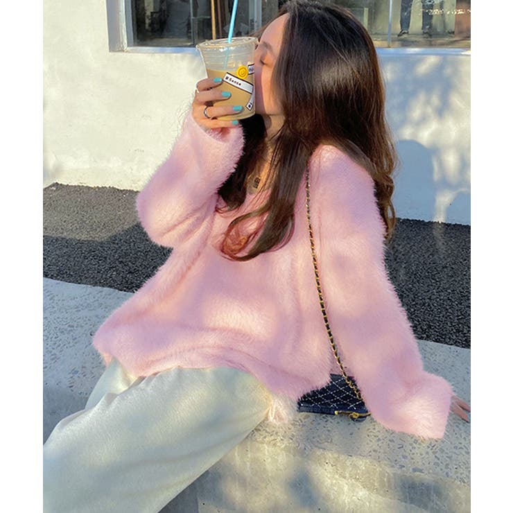 Vネックシャギーニット セーター プルオーバー | Riff | 詳細画像22 