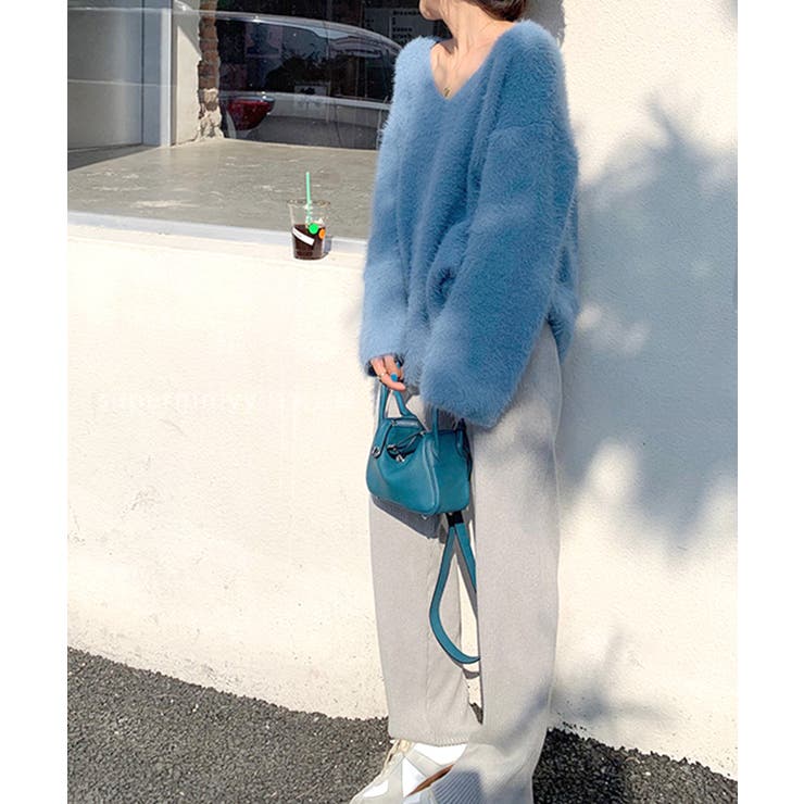 Vネックシャギーニット セーター プルオーバー | Riff | 詳細画像34 