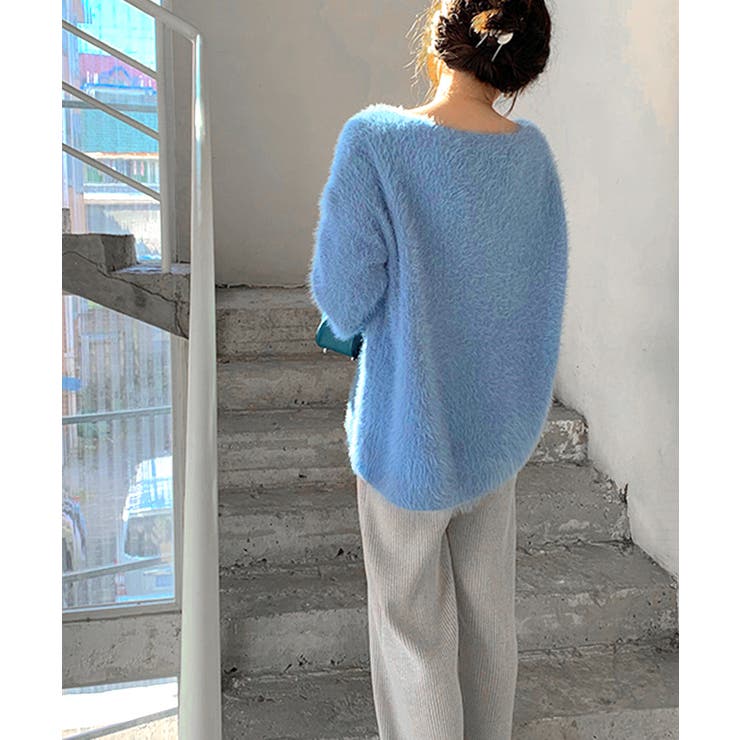 Vネックシャギーニット セーター プルオーバー | Riff | 詳細画像38 