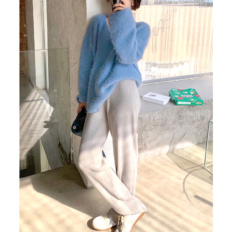 Vネックシャギーニット セーター プルオーバー | Riff | 詳細画像39 