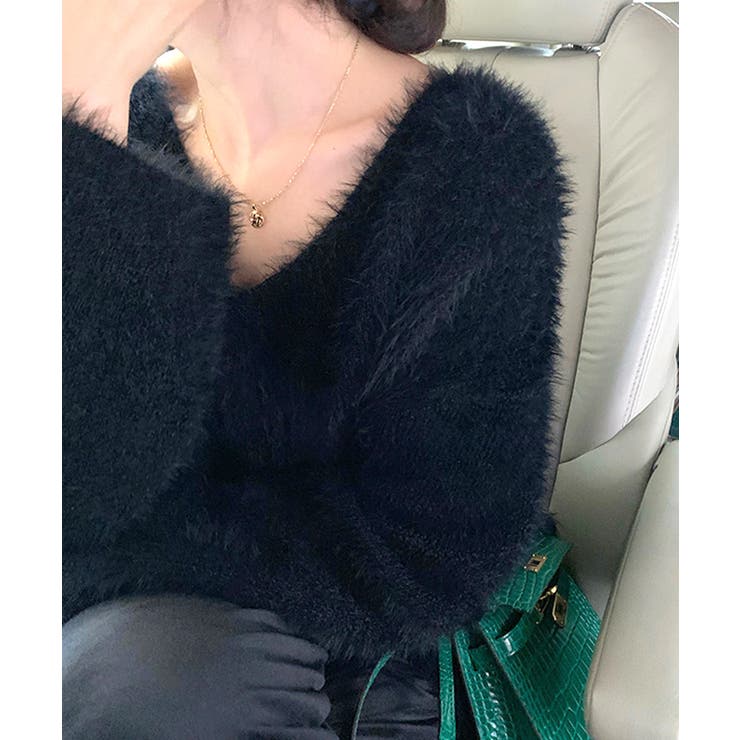 Vネックシャギーニット セーター プルオーバー | Riff | 詳細画像4 