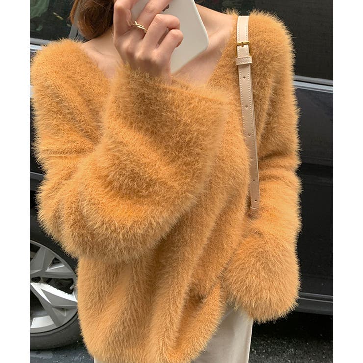 Vネックシャギーニット セーター プルオーバー | Riff | 詳細画像42 