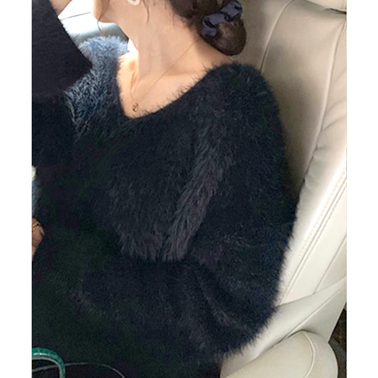 Vネックシャギーニット セーター プルオーバー | Riff | 詳細画像5 