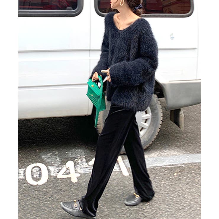 Vネックシャギーニット セーター プルオーバー | Riff | 詳細画像9 