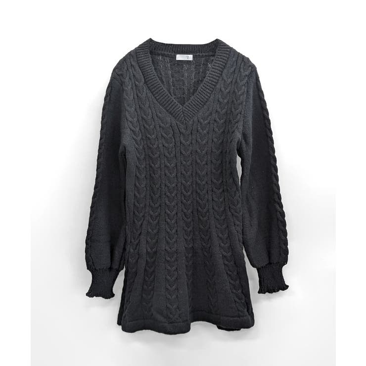 ケーブルニットミニワンピース セーター Vネック | Riff | 詳細画像34 