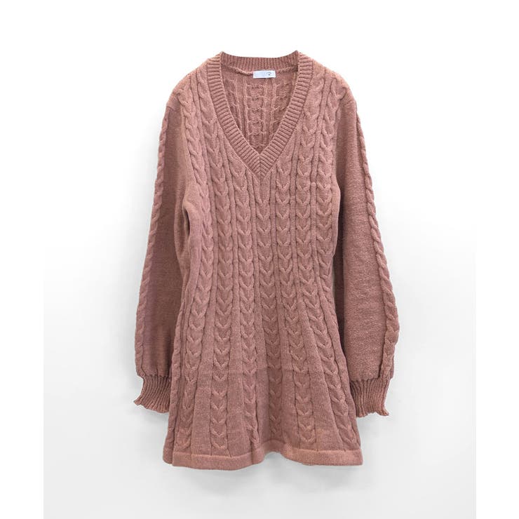 ケーブルニットミニワンピース セーター Vネック | Riff | 詳細画像35 