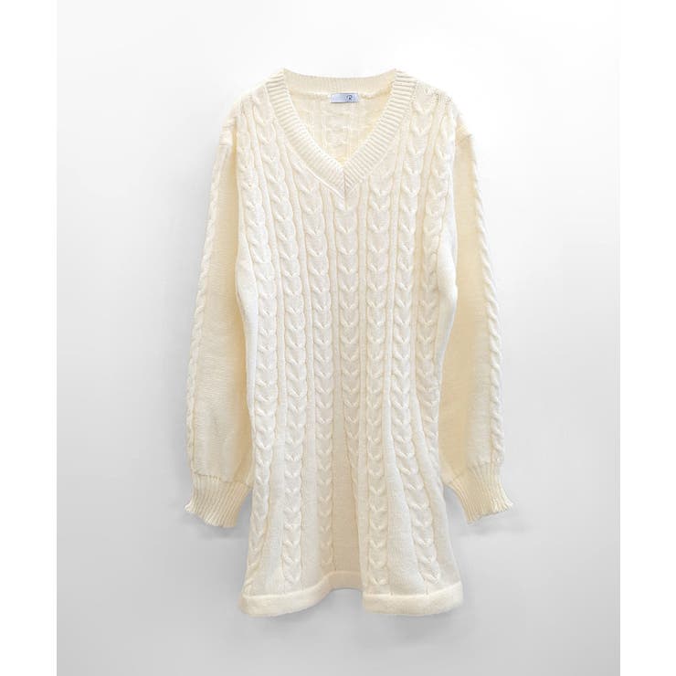 ケーブルニットミニワンピース セーター Vネック | Riff | 詳細画像36 