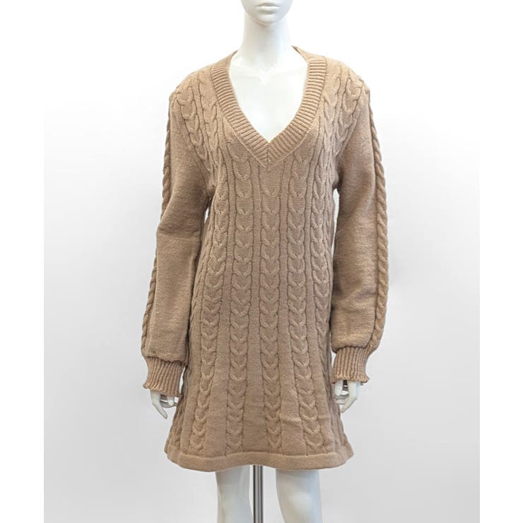 ケーブルニットミニワンピース セーター Vネック | Riff | 詳細画像38 