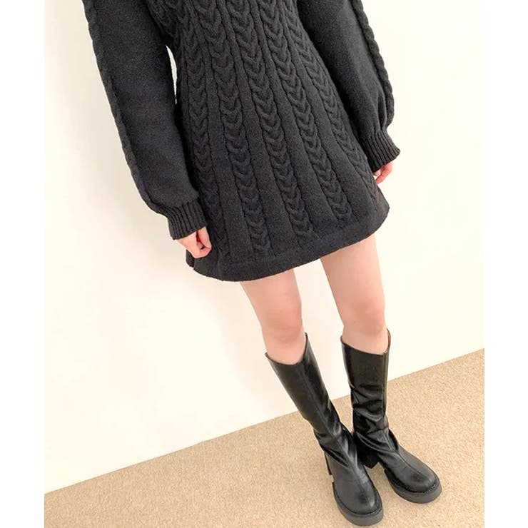 ケーブルニットミニワンピース セーター Vネック | Riff | 詳細画像8 