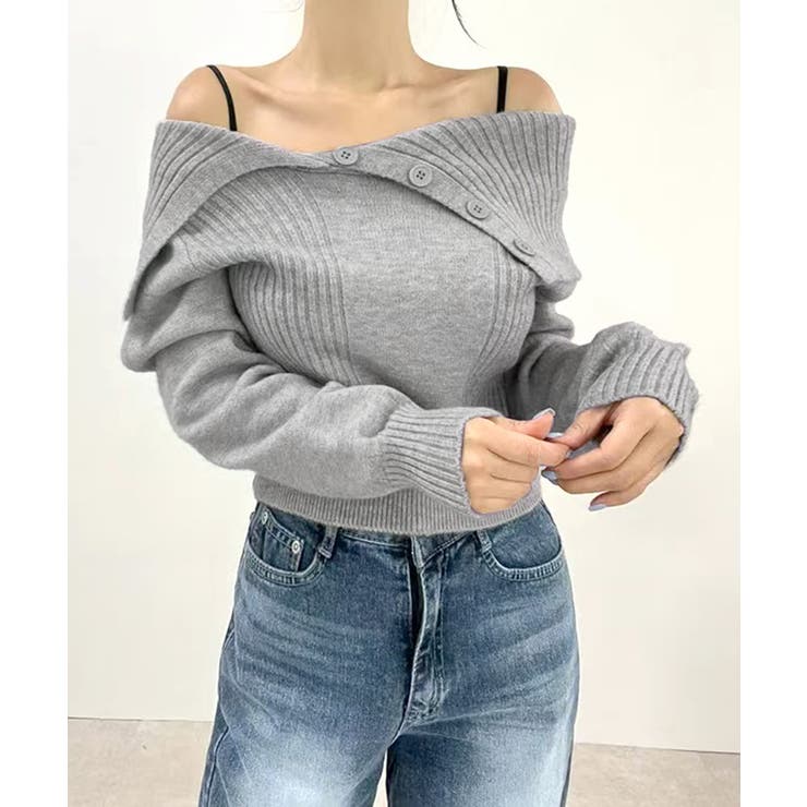 [2点セット] アシメオフショルニット&チョーカー リボン | Riff | 詳細画像16 