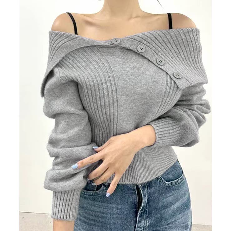 [2点セット] アシメオフショルニット&チョーカー リボン | Riff | 詳細画像17 