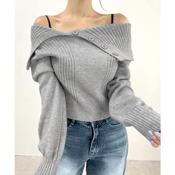 [2点セット] アシメオフショルニット&チョーカー リボン | Riff | 詳細画像18 